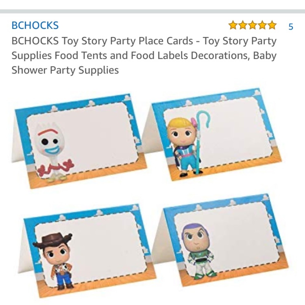 Toy story Party Food Cards